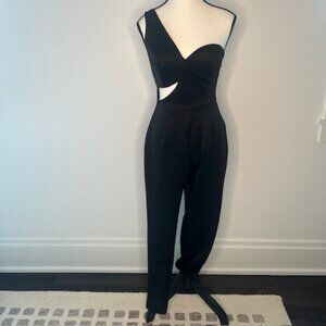 Hot Miami Styles, Black One Shoulder Jumpsuit, Size Small